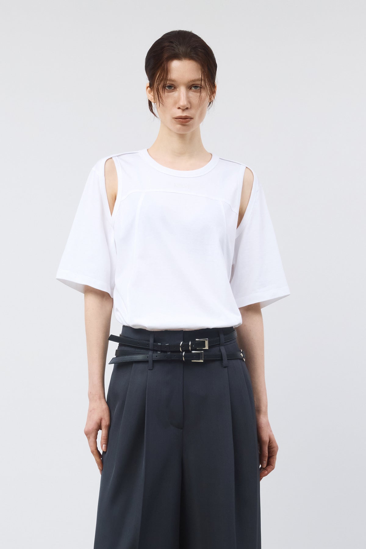 Matinkim Shoulder Hole Half Sleeve Top IN White