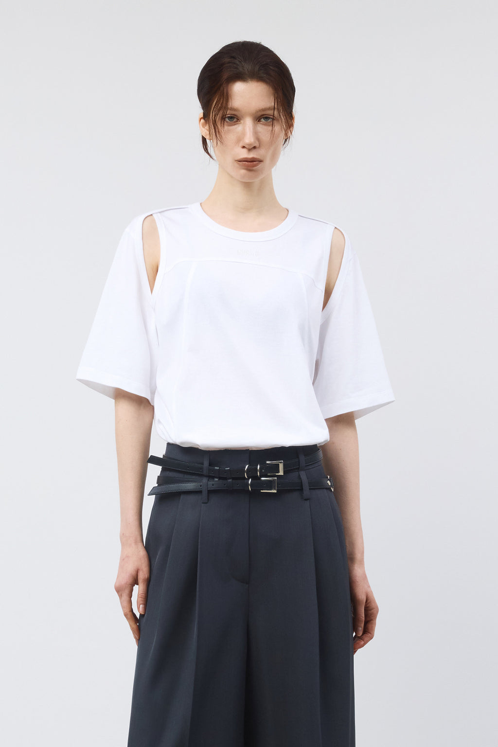 Matinkim Shoulder Hole Half Sleeve Top IN White