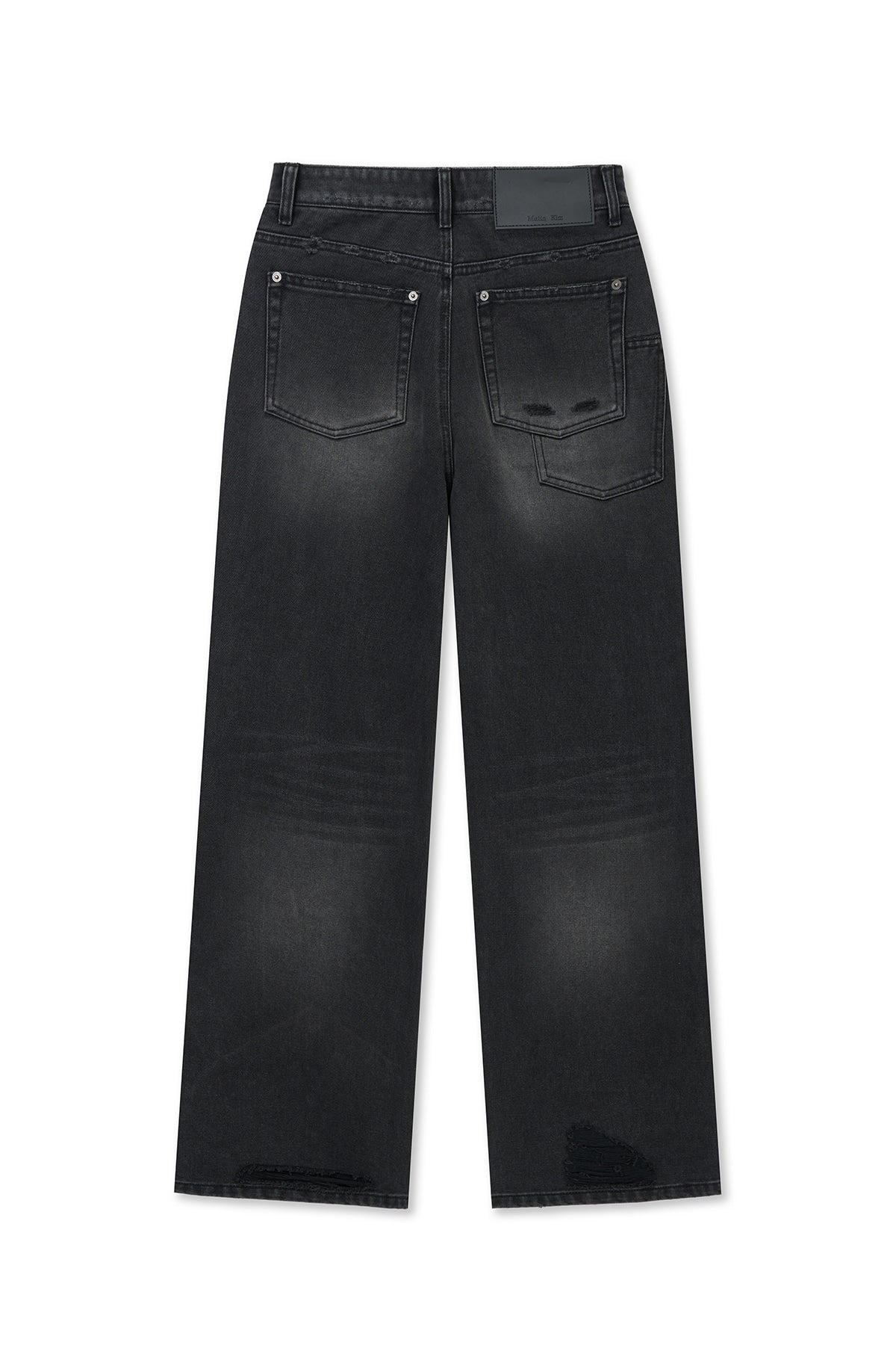 [matinkim] BACK POCKET PATCH DESTROYED DENIM PANTS IN BLACK
