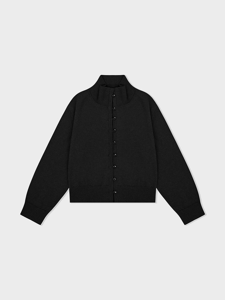 Low Classic High Neck Knit Cardigan Black