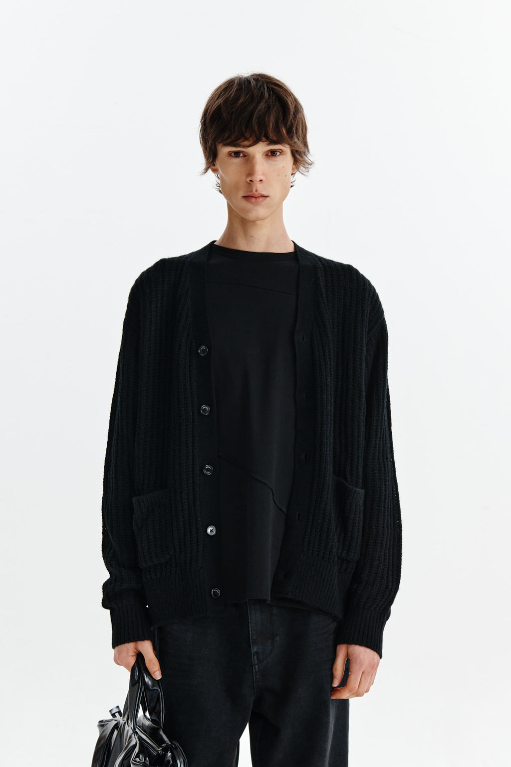 [matinkim] HAIRY CROCHET CARDIGAN FOR MEN IN BLACK