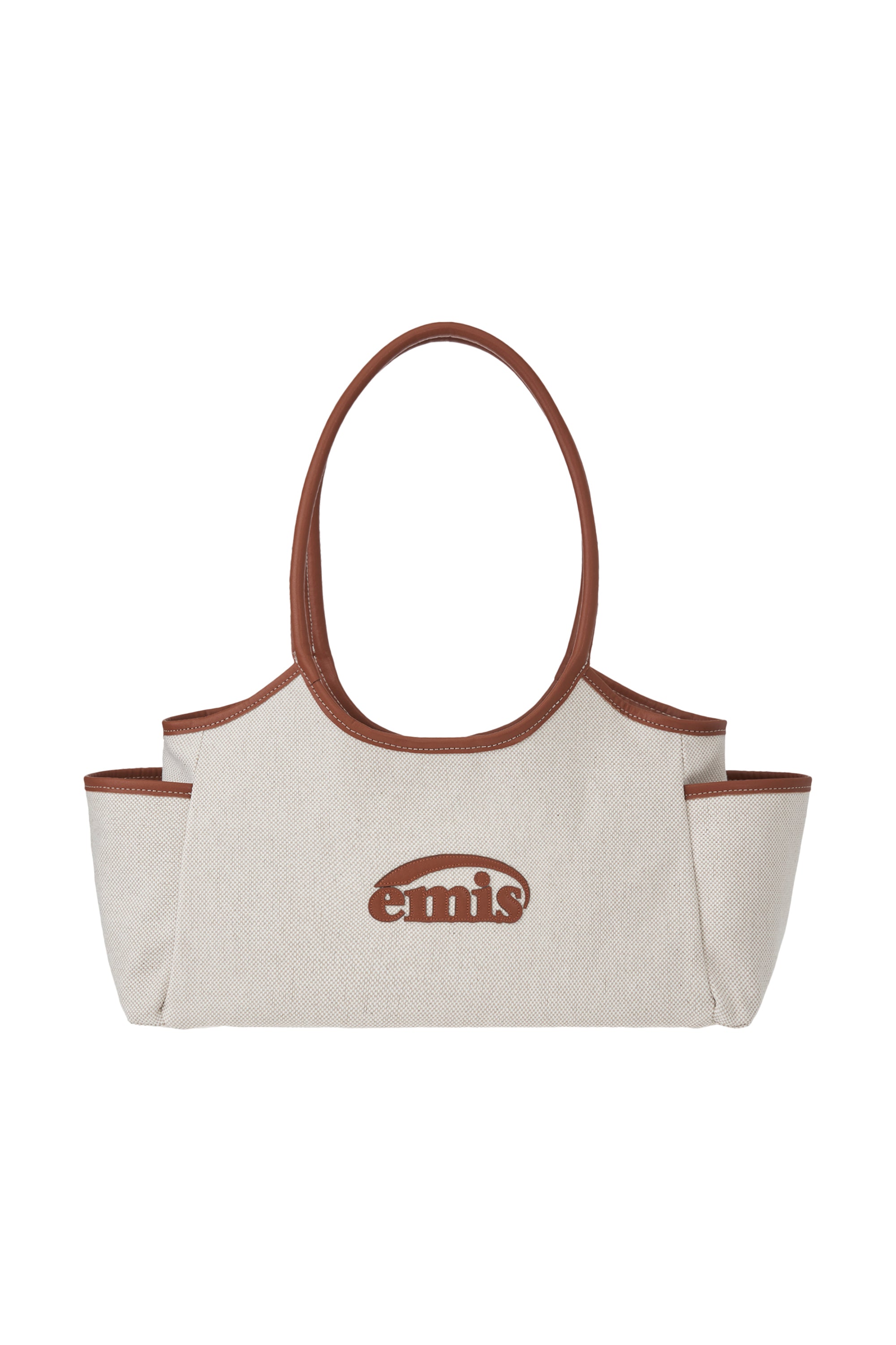 CANVAS LEATHER SHOULDER BAG-BROWN