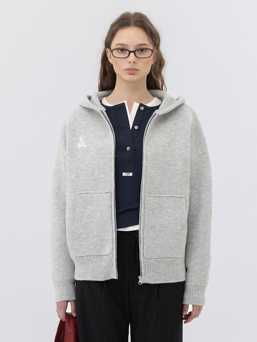 GLOWNY G Jacquard Knit Zip Up (Light Gray)