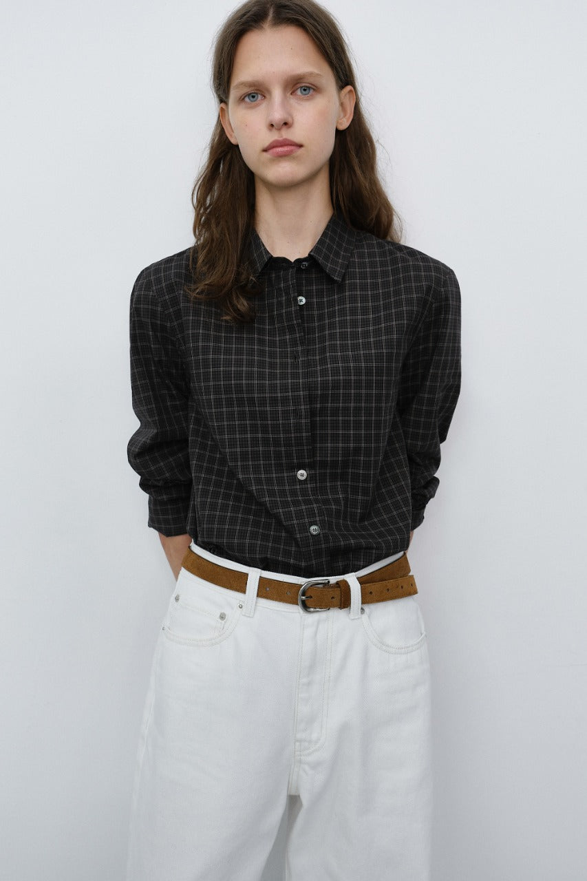 Dunst Essential Slim Checked Shirt Black