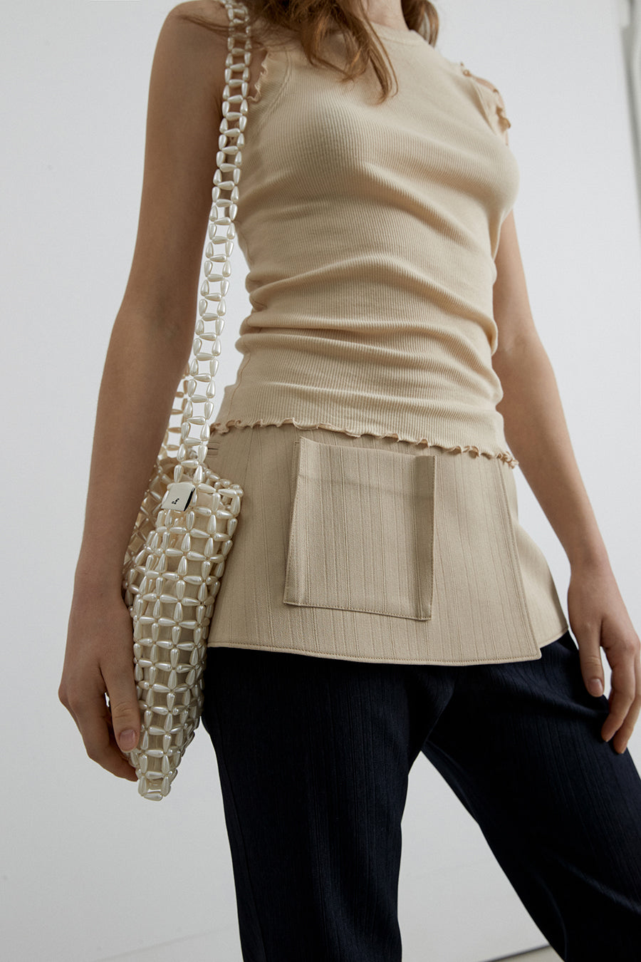 Overdueflair Wave Ribbed Sleeveless Light Beige