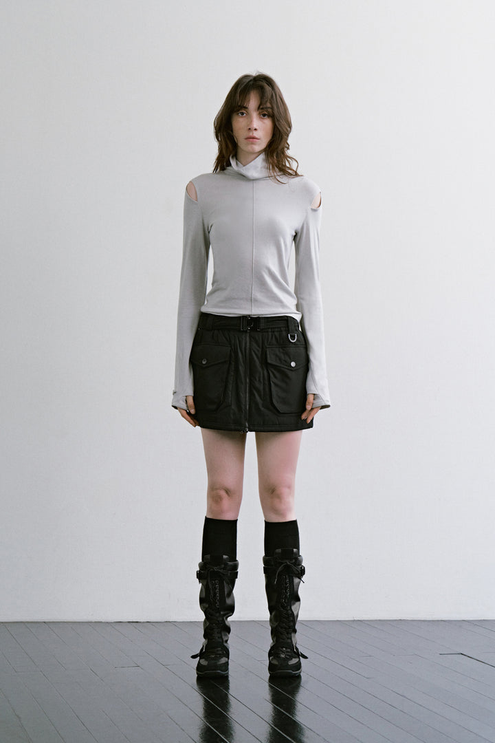 Treemingbird Cutout Turtleneck Top Light Gray