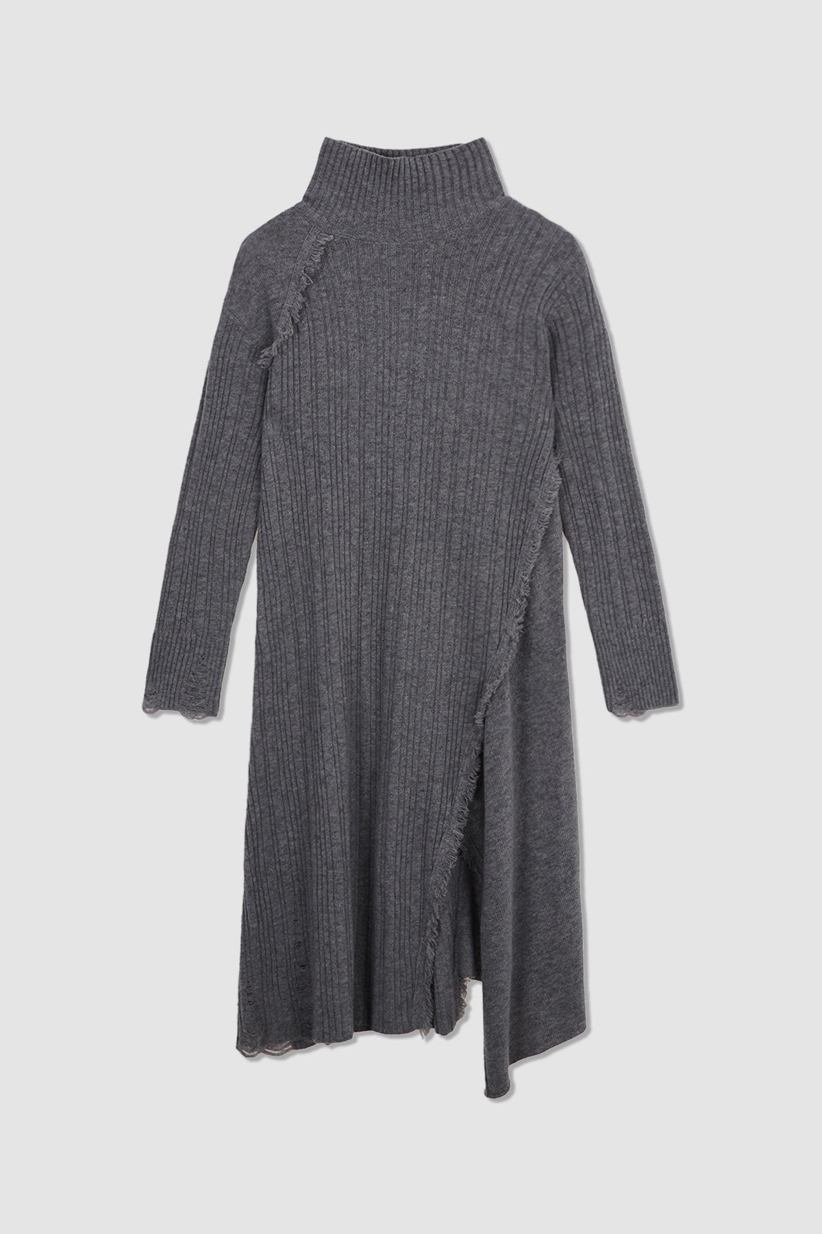 [matinkim] Unbalance Fringe Knit Dress IN Grey