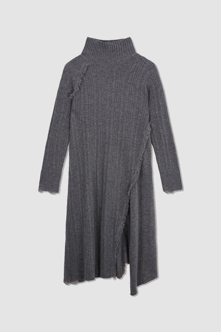 Matinkim Unbalance Fringe Knit Dress IN Grey