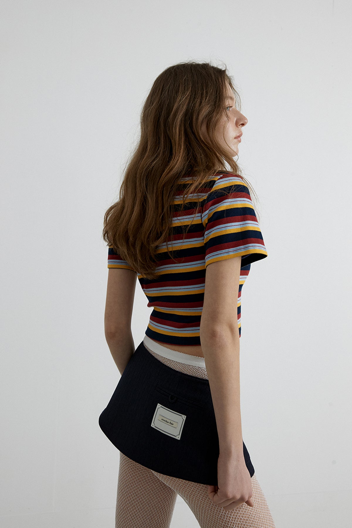 Overdueflair Stripe Crop T-Shirt Navy