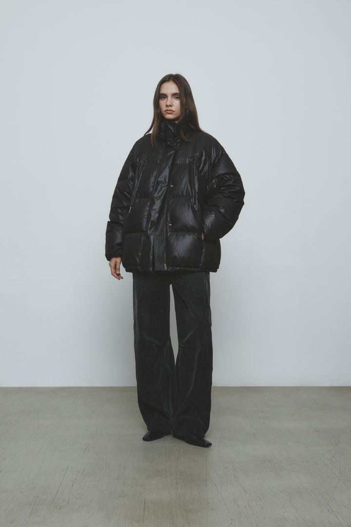 Matinkim Washed Corduroy Volume Pants IN Black