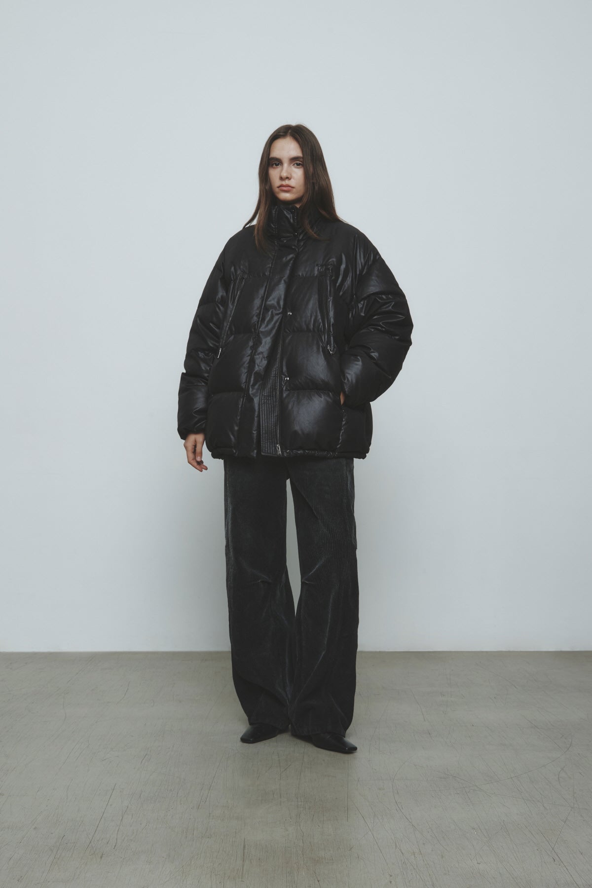 Matinkim Washed Corduroy Volume Pants IN Black