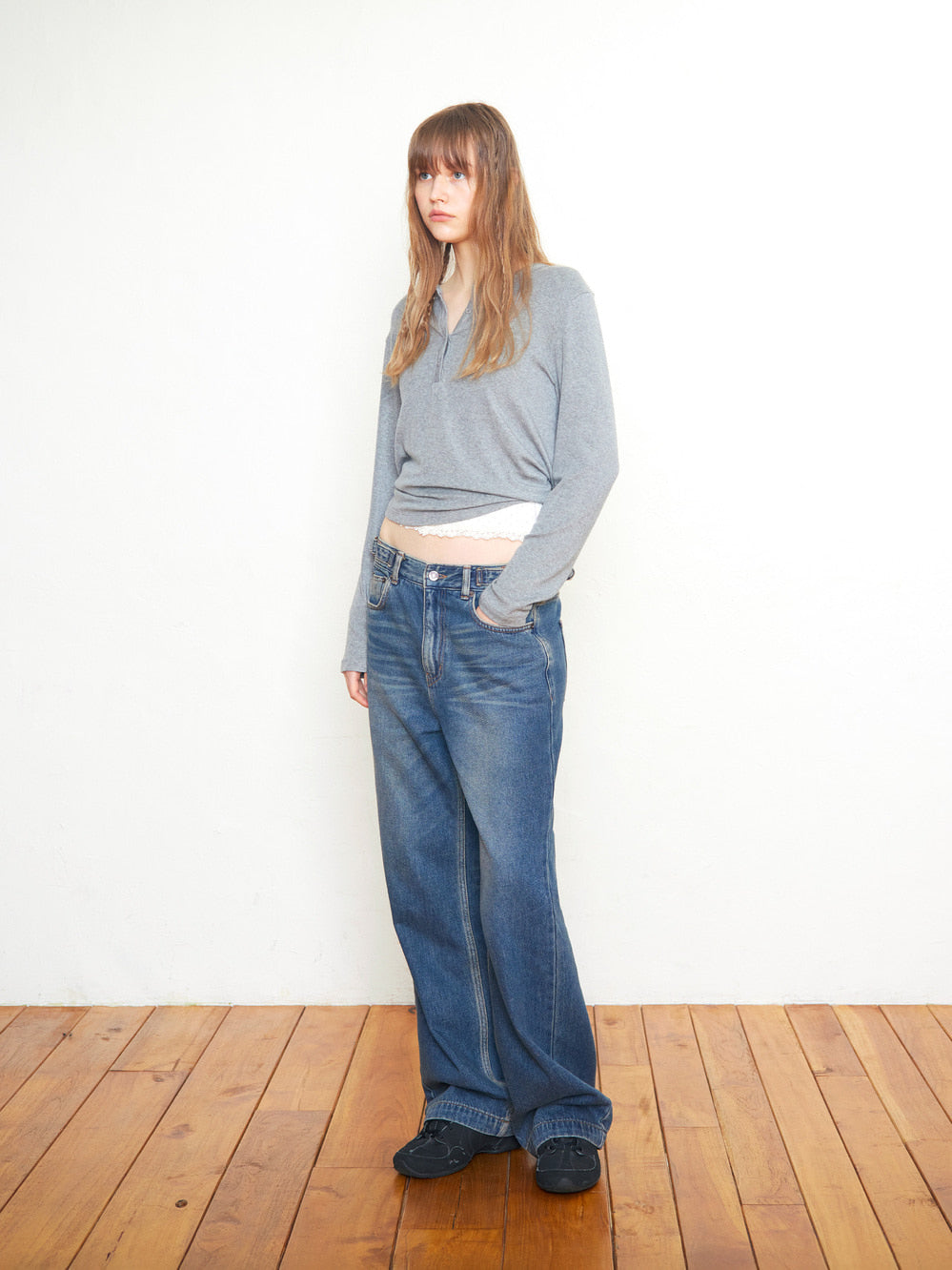 Low Classic Henry Neck Wool Jersey Warm T-Shirt - Melange Grey