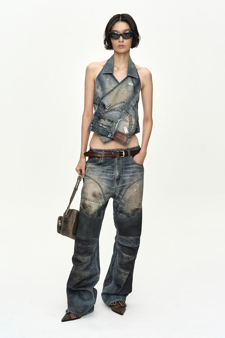 Andersson Bell Denim Trompe-L'Oeil Graphic Biker Jeans Blue)