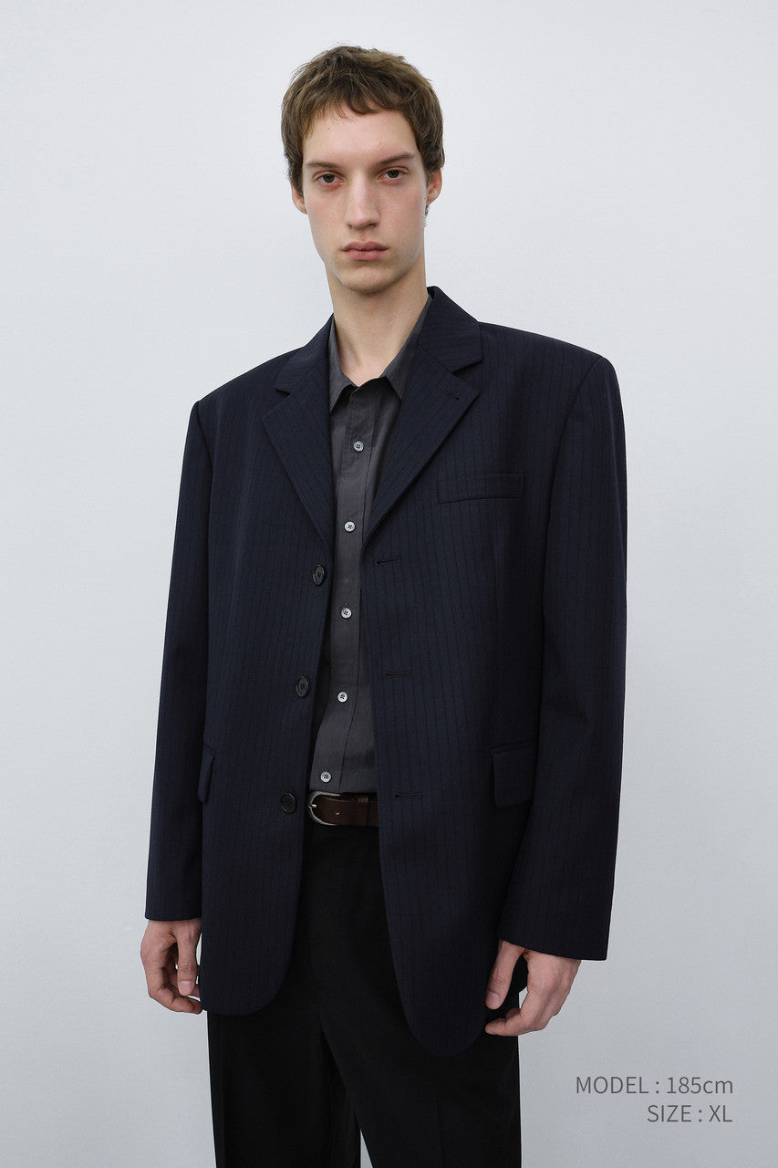 Dunst Unisex Classic 3 Button Wool Blazer Navy Stripe