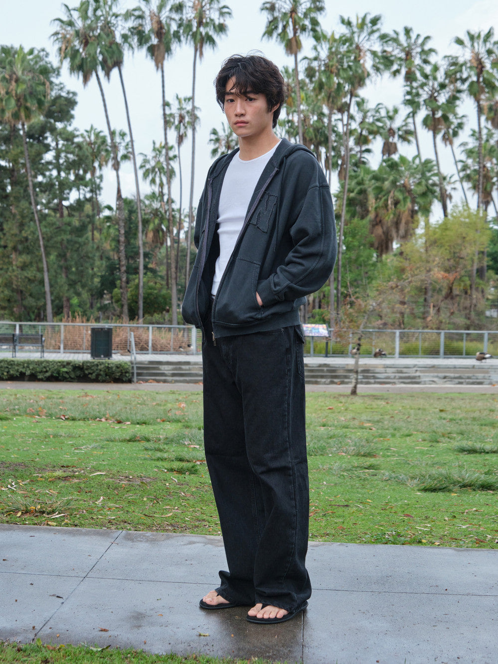 Low Classic Low Washed Zip-Up Hoodie Charcoal