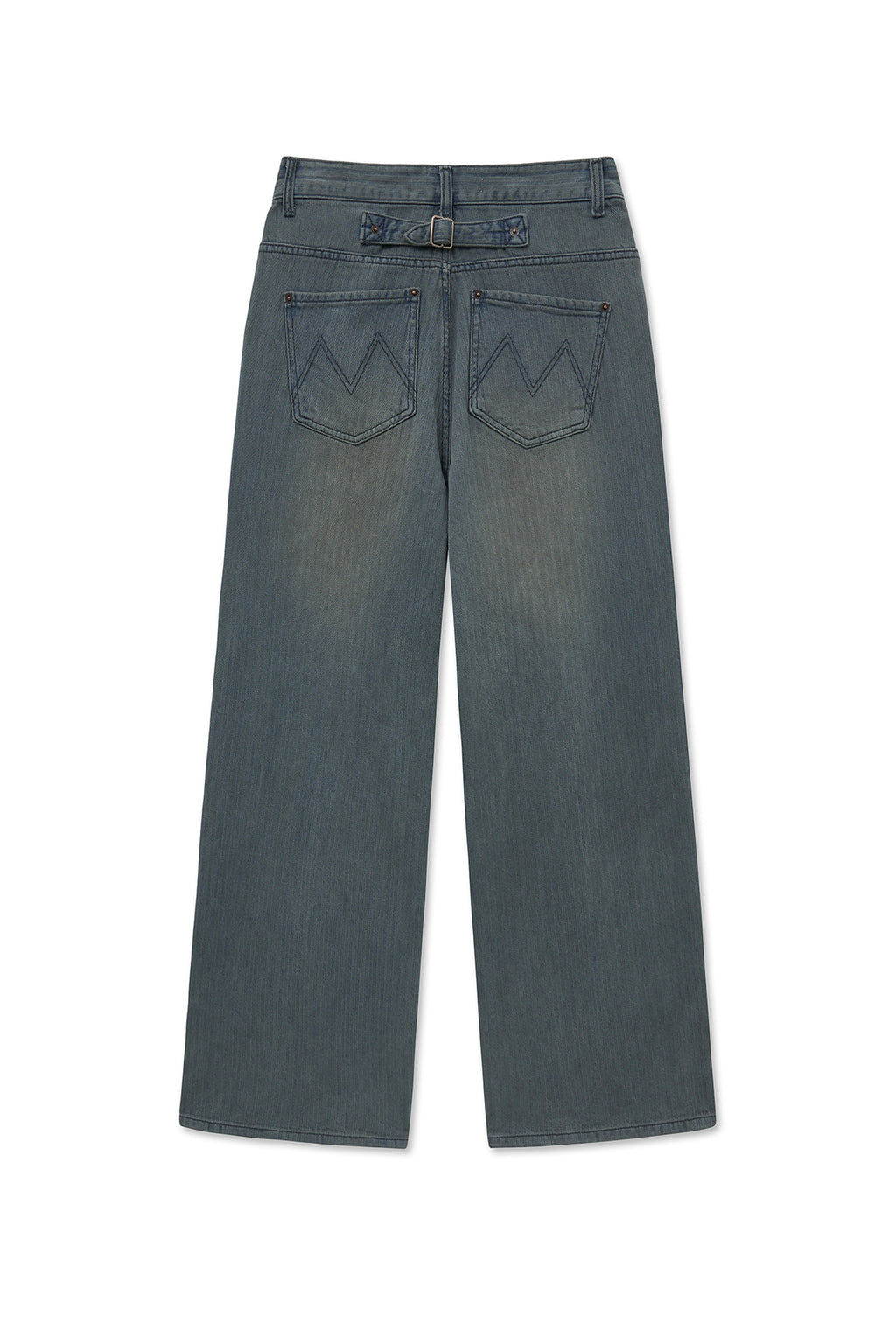 [matinkim] HERRINGBONE WIDE DENIM PANTS IN SMOKE BLUE