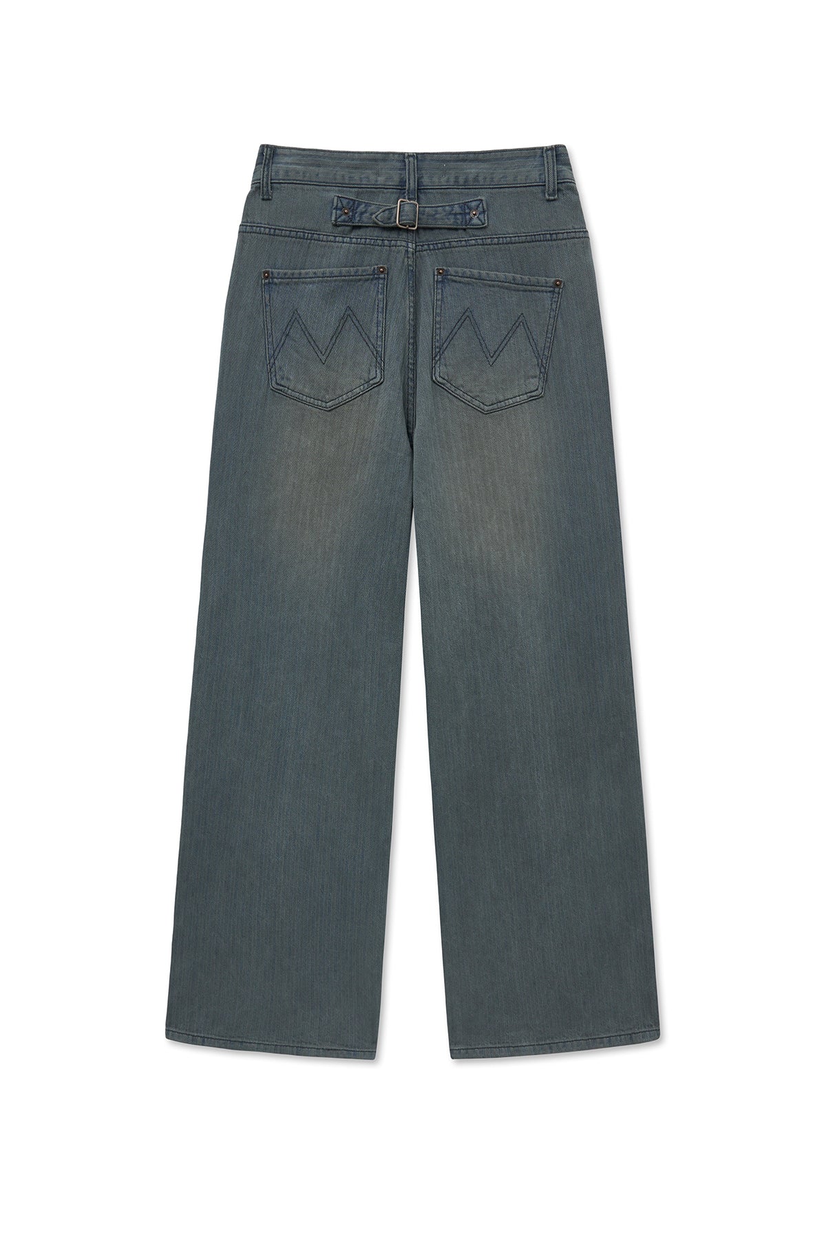 [matinkim] HERRINGBONE WIDE DENIM PANTS IN SMOKE BLUE
