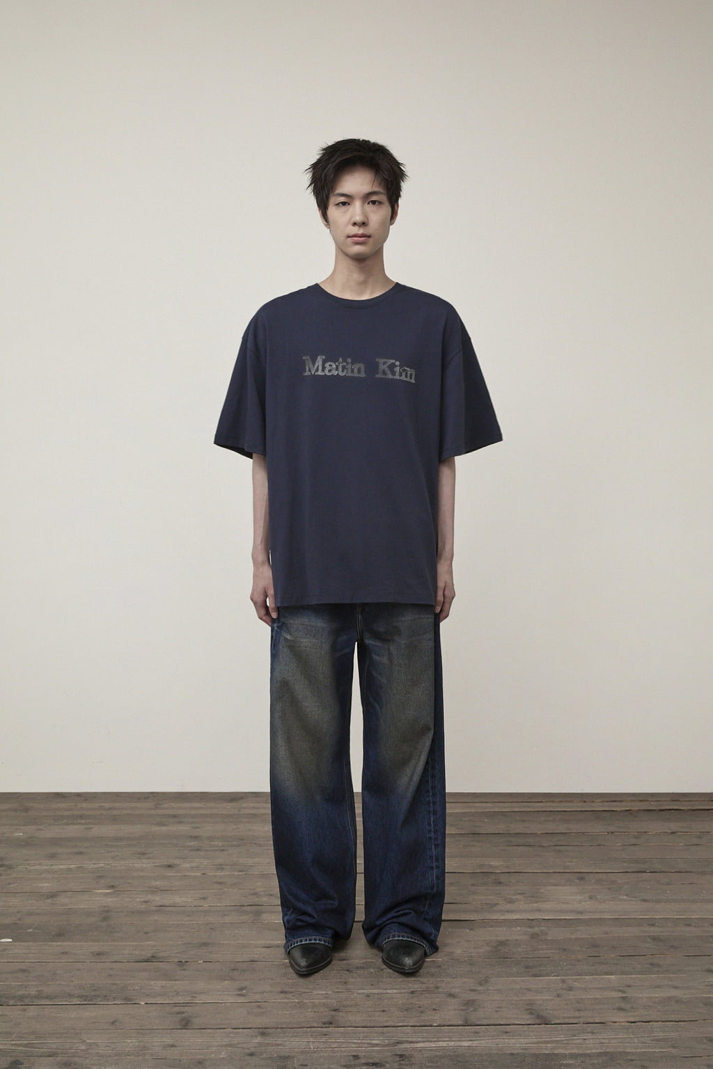[matinkim] DIRTY WASHED DENIM PANTS FOR MEN IN BLUE