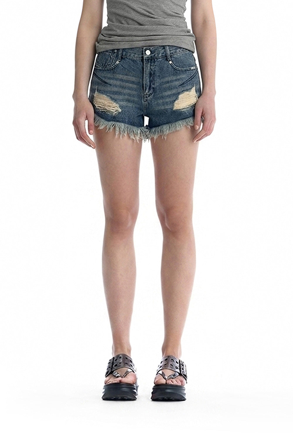 Treemingbird Distressed Denim Cut-Off Shorts Blue
