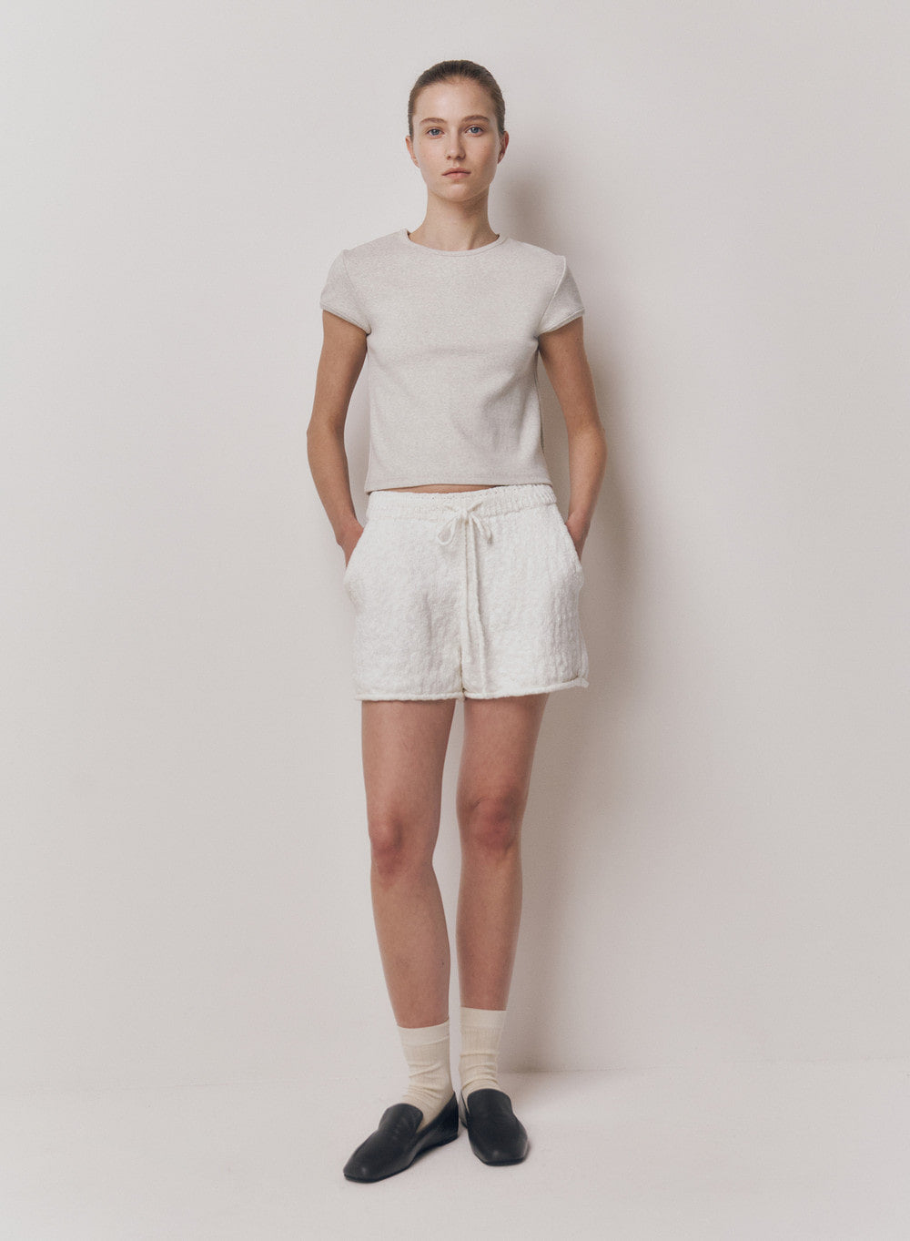 Kindersalmon Crop Jersey Top Pale Gray