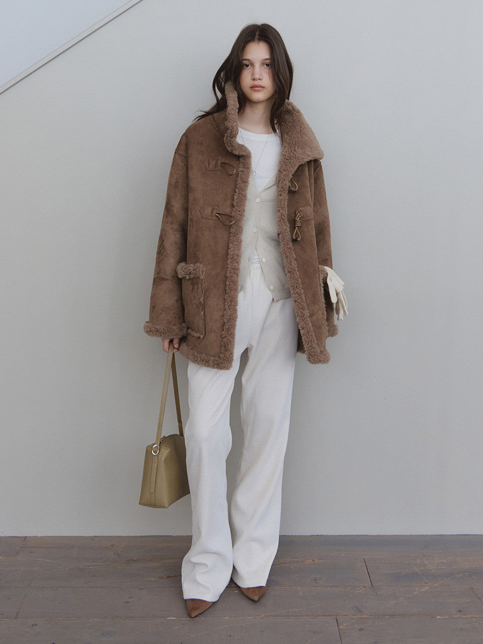 Tillidie Brushed rib bootcut pants Cream beige