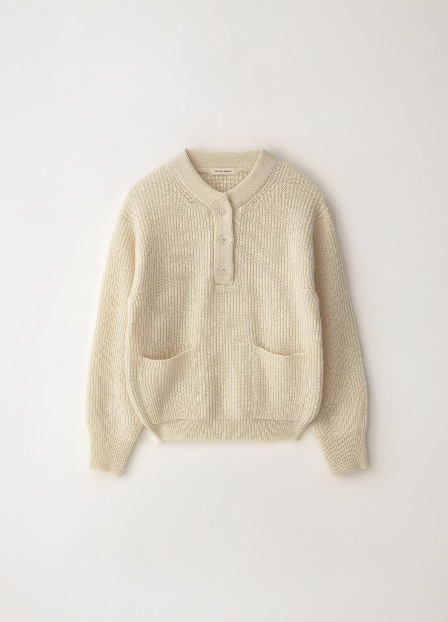 Nothing Written Shetland wool henri-neck pullover (Ivory)