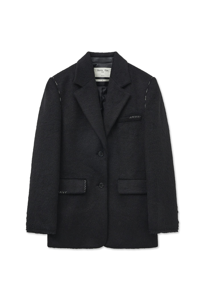 Matinkim Hairy Overfit Stitch Single Jacket IN Black