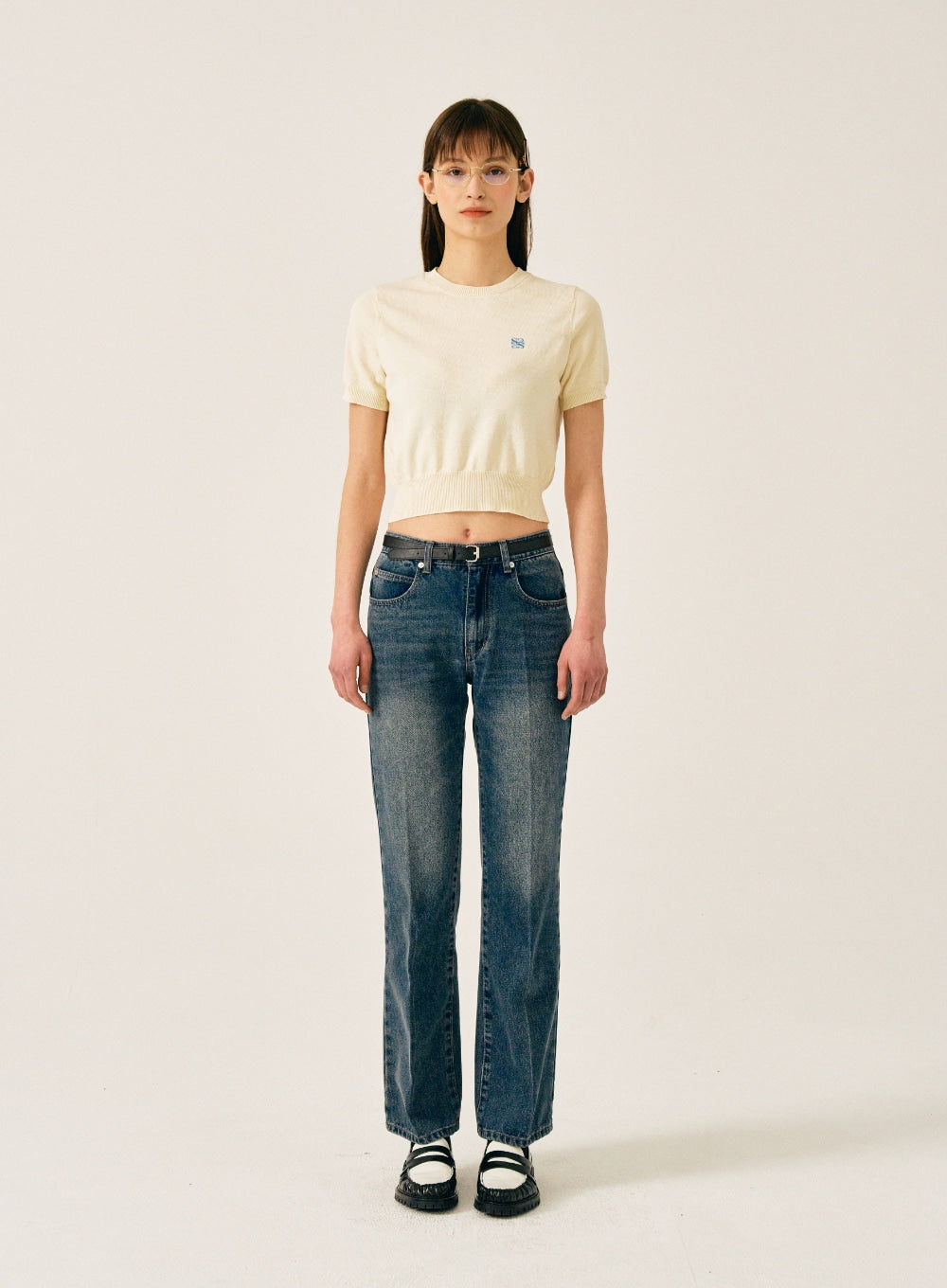 [satur] (W) Classic Crew Neck Half Knit - Cream