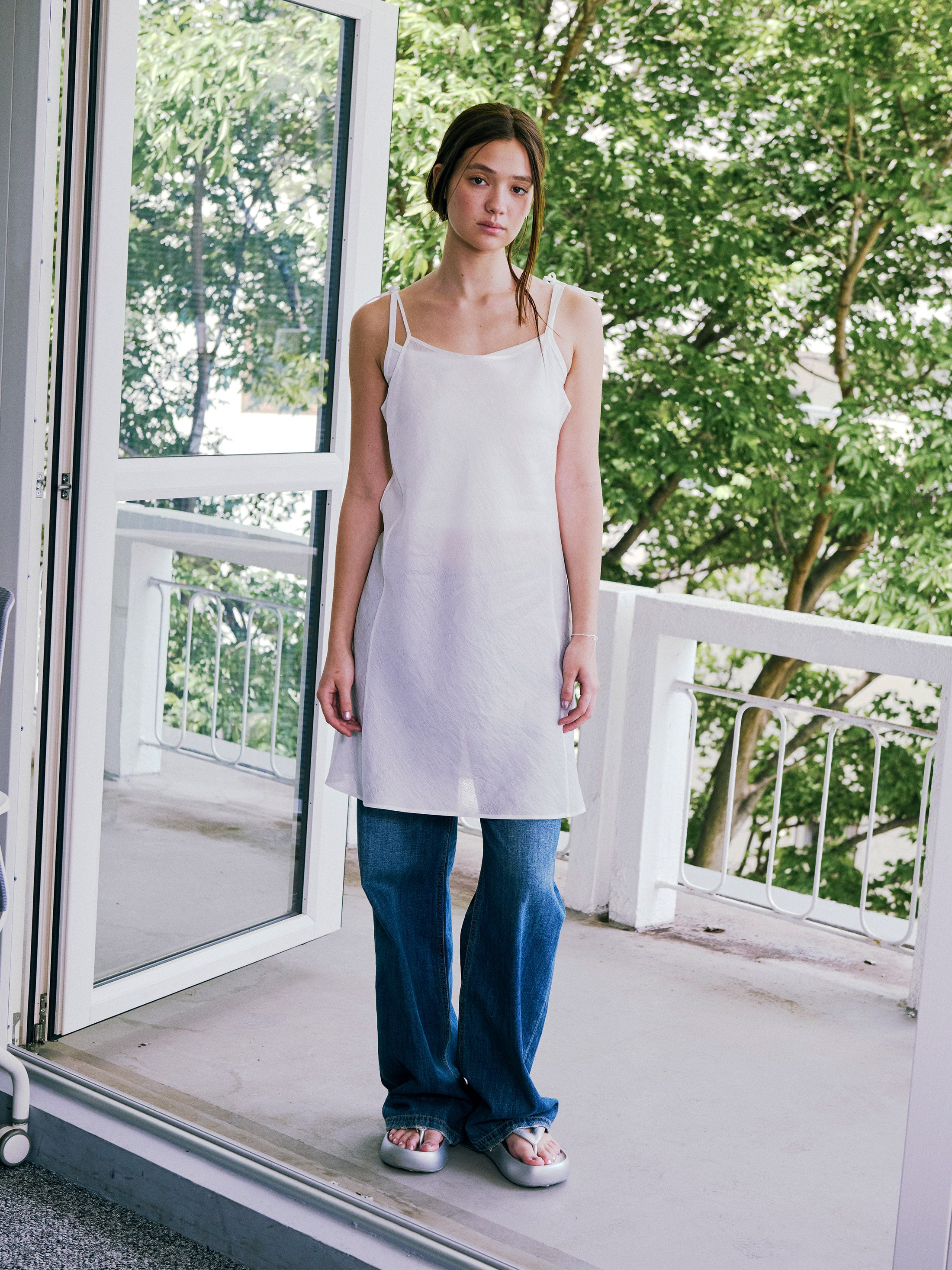 [Low Classic] Silky Floral Layered Dress_Off White