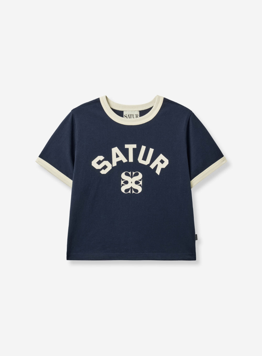 Satur Arch Logo Ringer T-Shirt - Navy