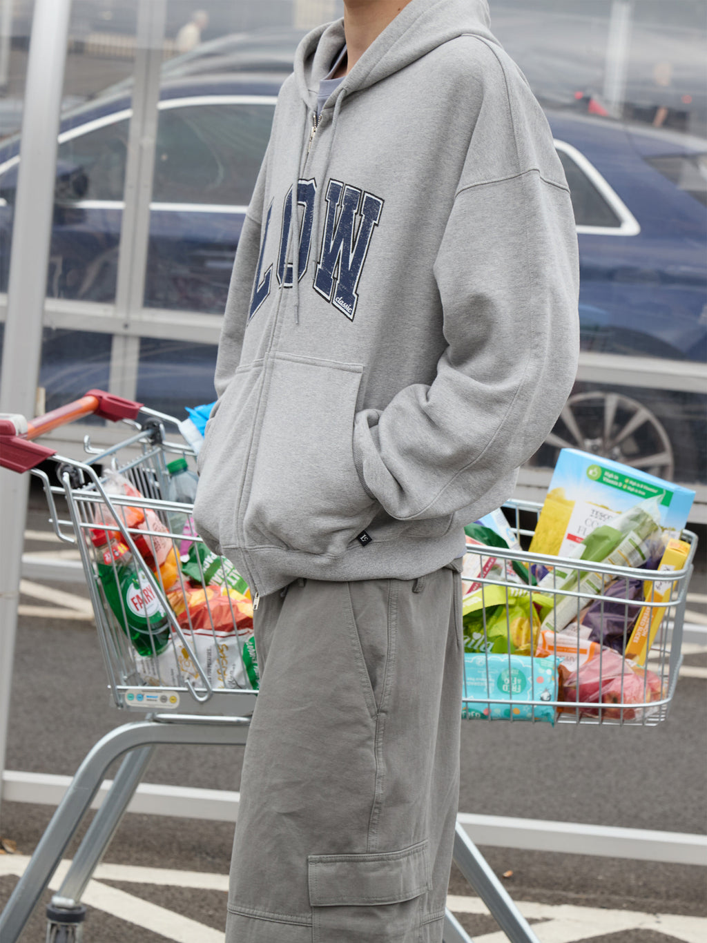 Low Classic Low Soft Sweat Zip-Up Hoodie Melange Grey