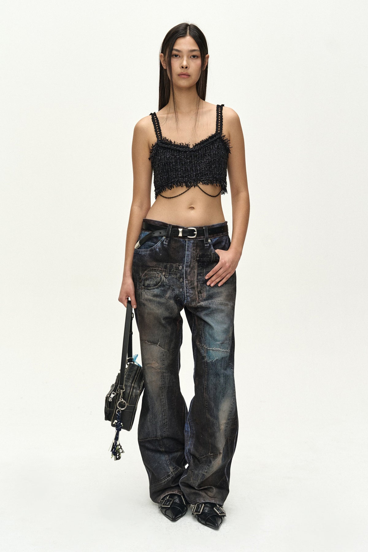 Andersson Bell Raw Chain-Edge Tweed Bralette