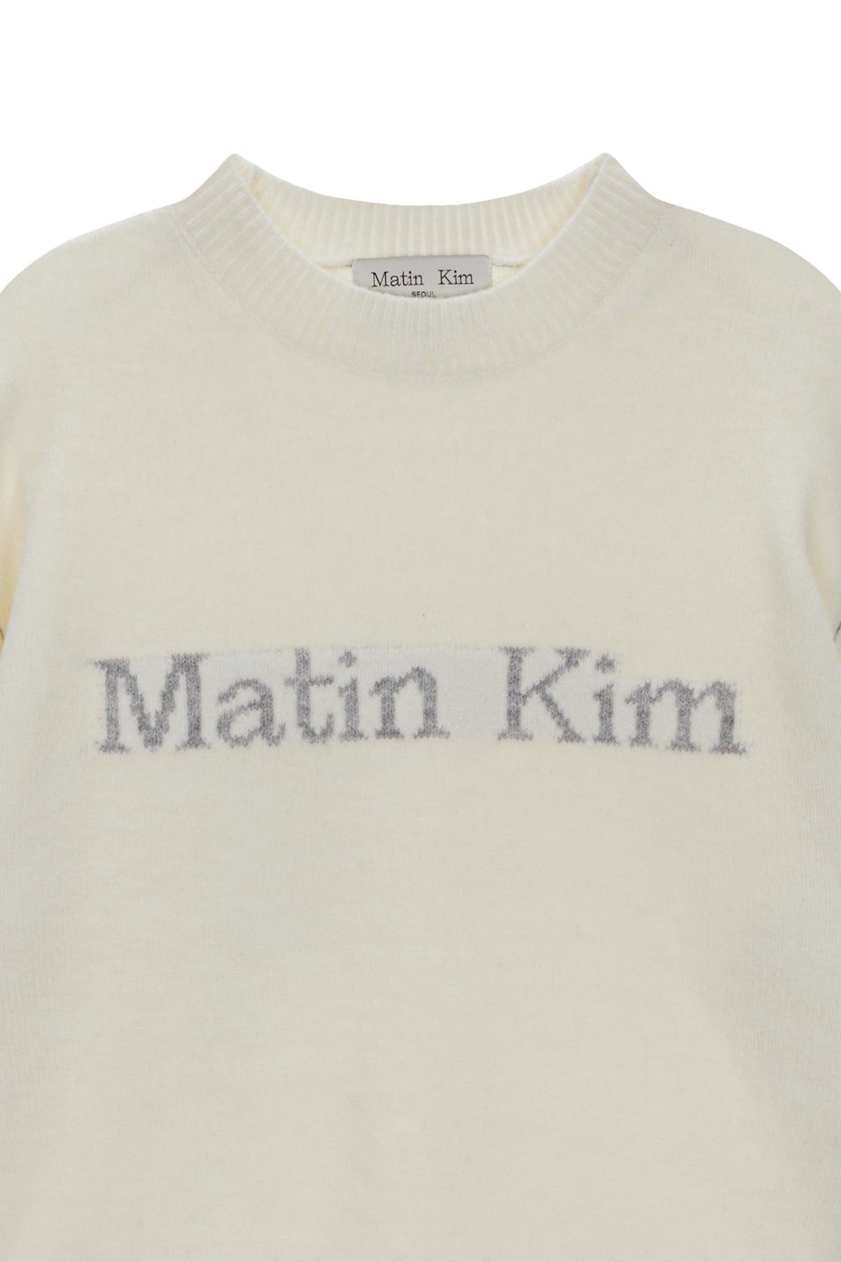 [matinkim] COLOR LINE POINT LOGO KNIT PULLOVER IN IVORY