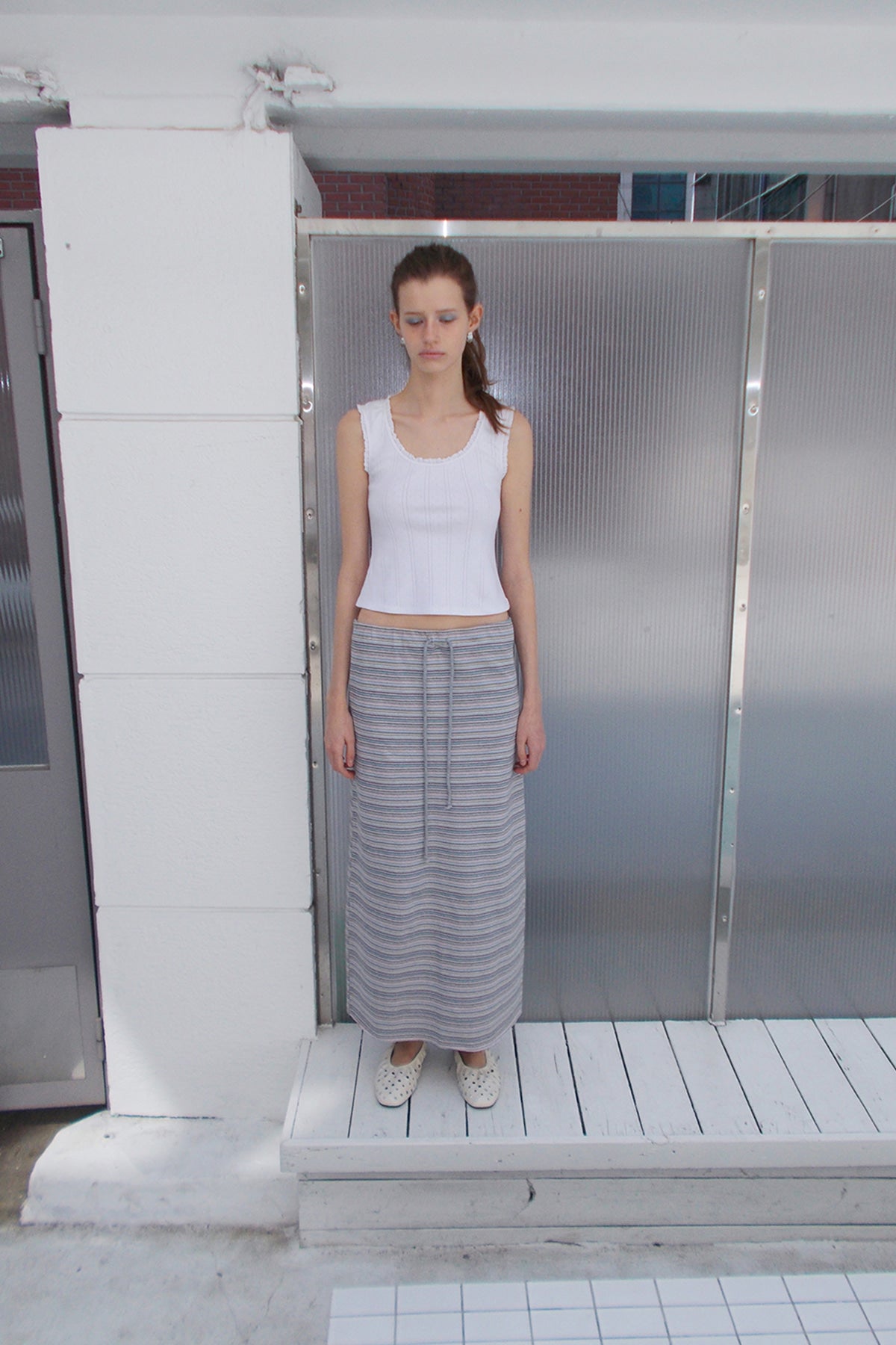 Overdueflair Vintage Stripe Maxi Skirt Grey