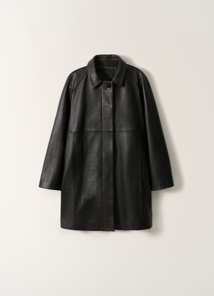 Nothing Written Goat leather balmacaan coat (Black)