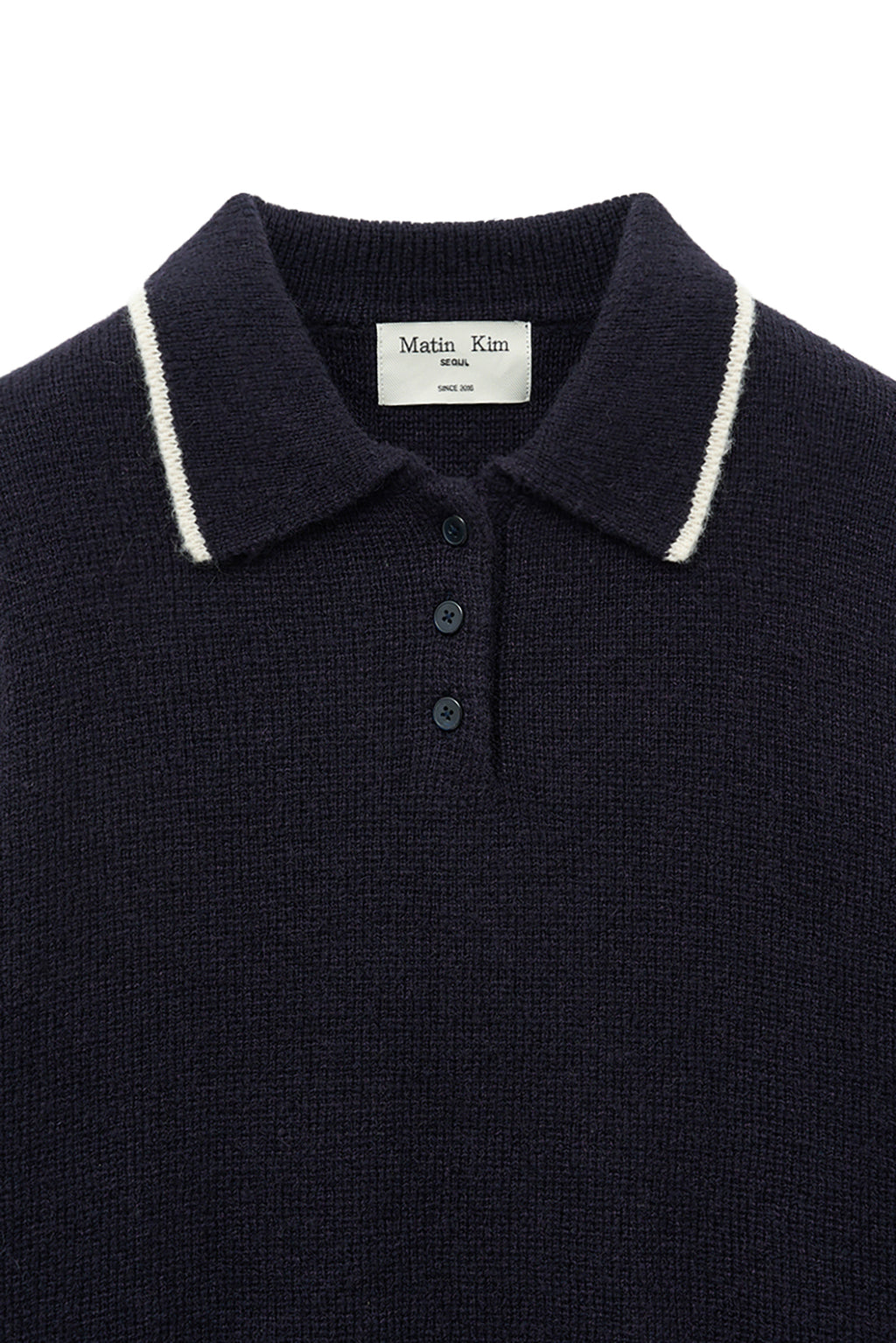 Matinkim Back Logo Collar Knit Top For Women IN Dark Navy
