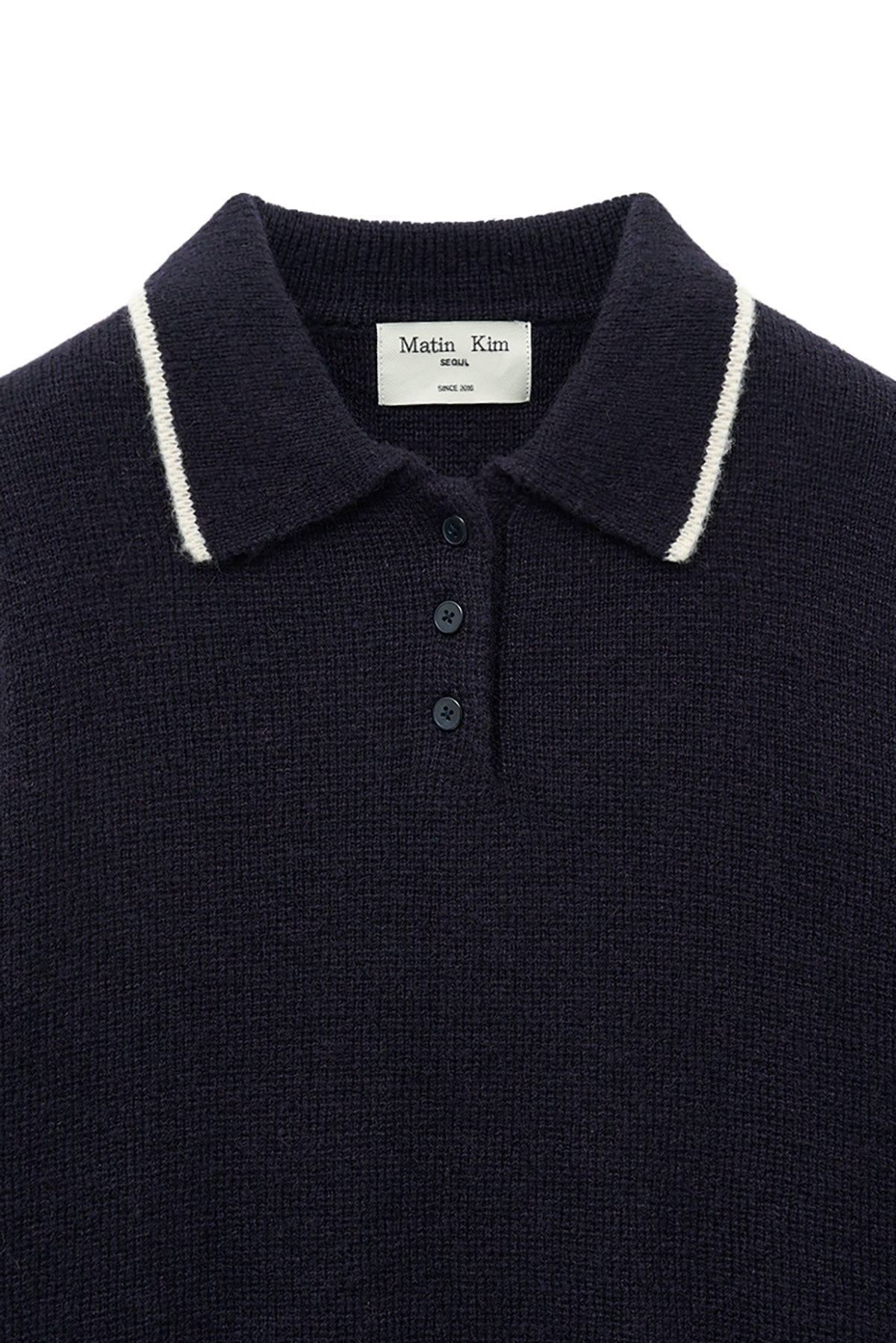 Matinkim Back Logo Collar Knit Top For Women IN Dark Navy