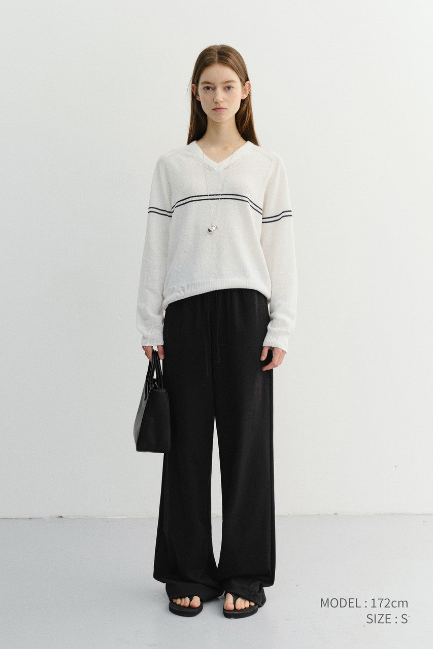 Dunst Unisex V-Neck Striped Sweater Cream