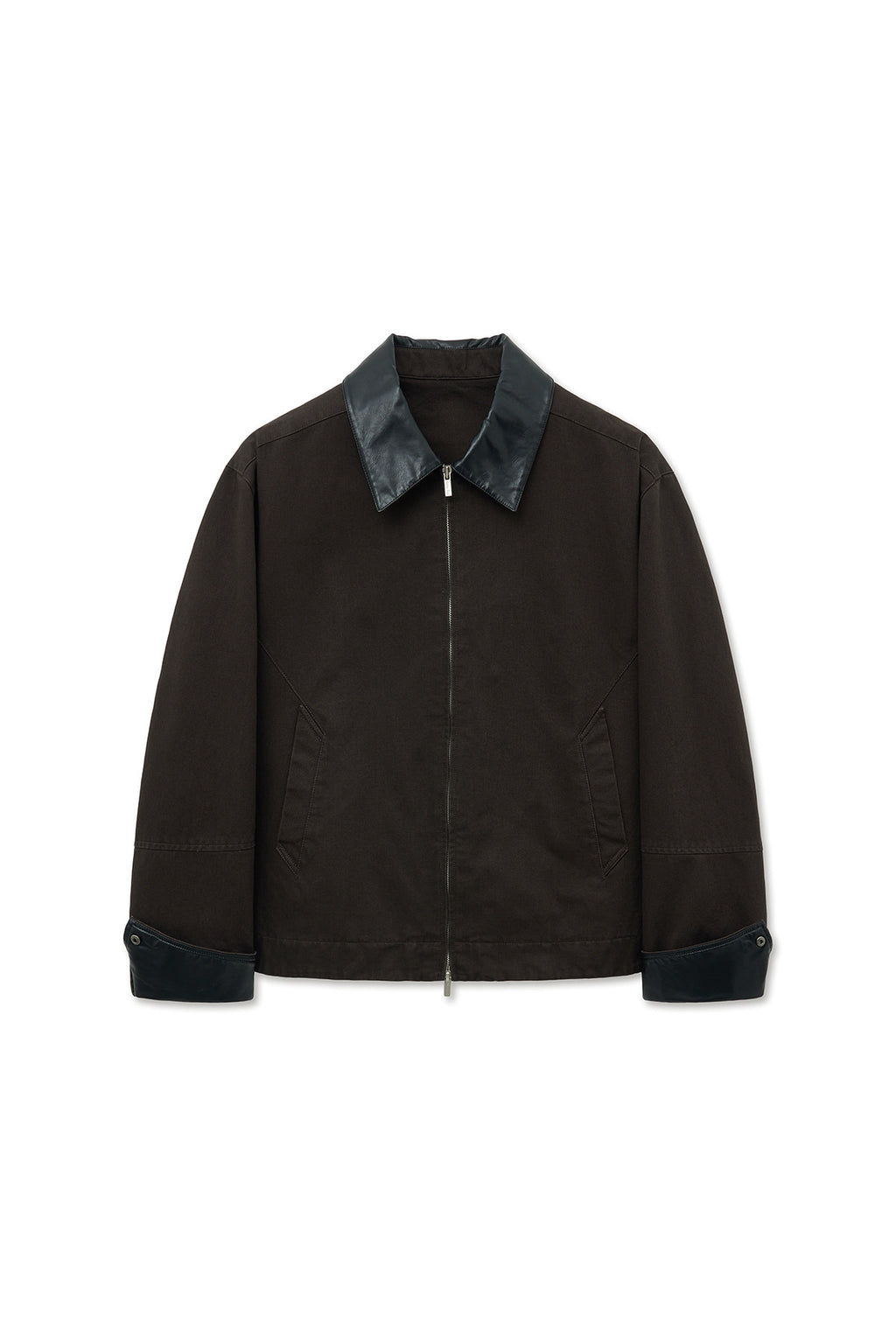 Matinkim Leather Collar Point Work Jacket For Men IN Dark Brown