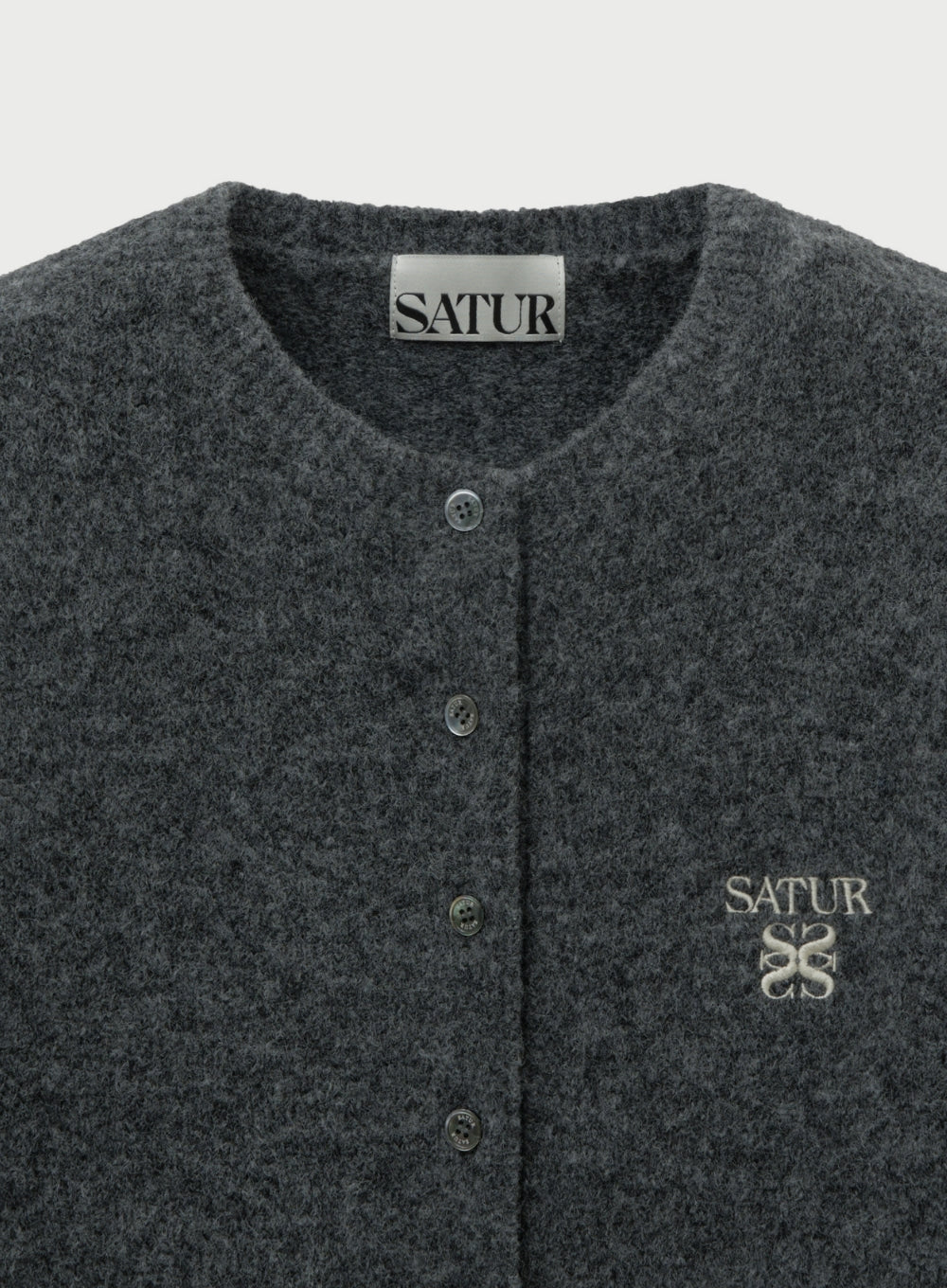 [satur] (W) Loren Wool Blend Crew Neck Knit Cardigan - Charcoal