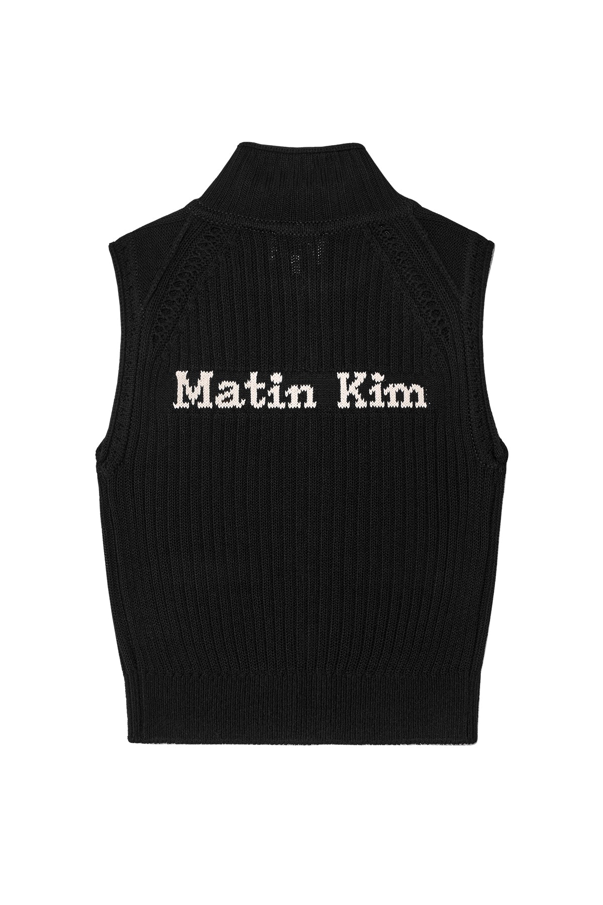 [matinkim] BACK LOGO HIGH NECK KNIT VEST IN BLACK