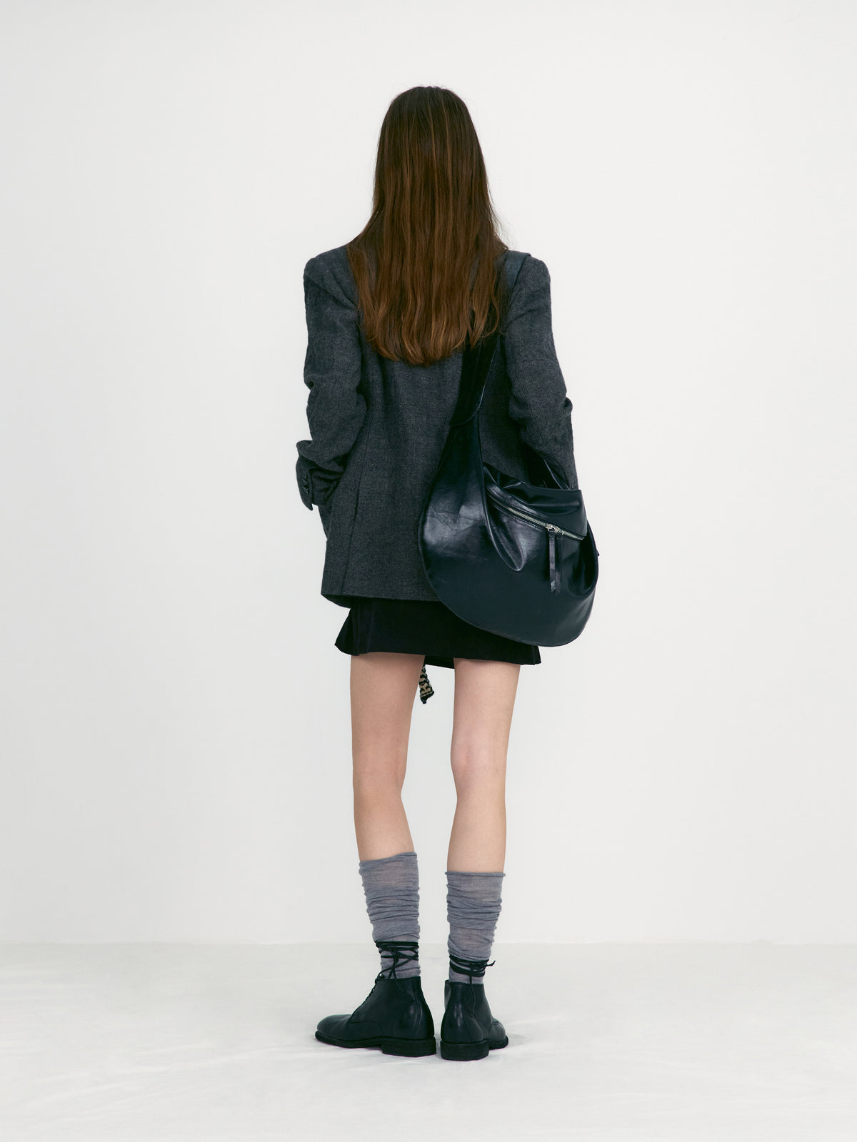 Low Classic Crumpled Slim Wool Blazer Tweed Check Grey