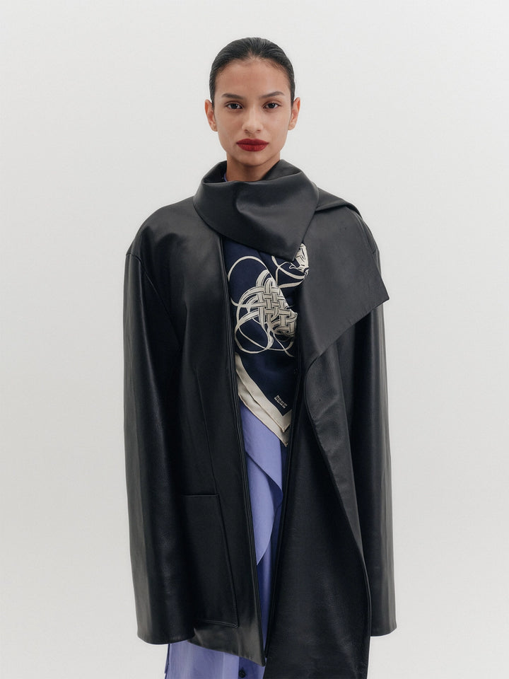 EENK Shawl Collar Leather Jacket - Black