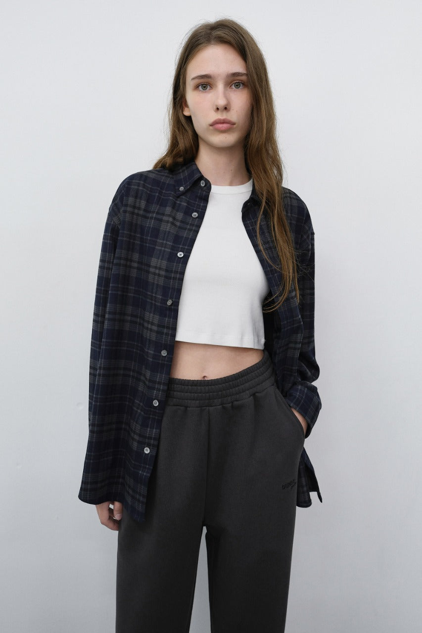 Dunst Unisex Checked Flannel BD Shirt Dark Navy
