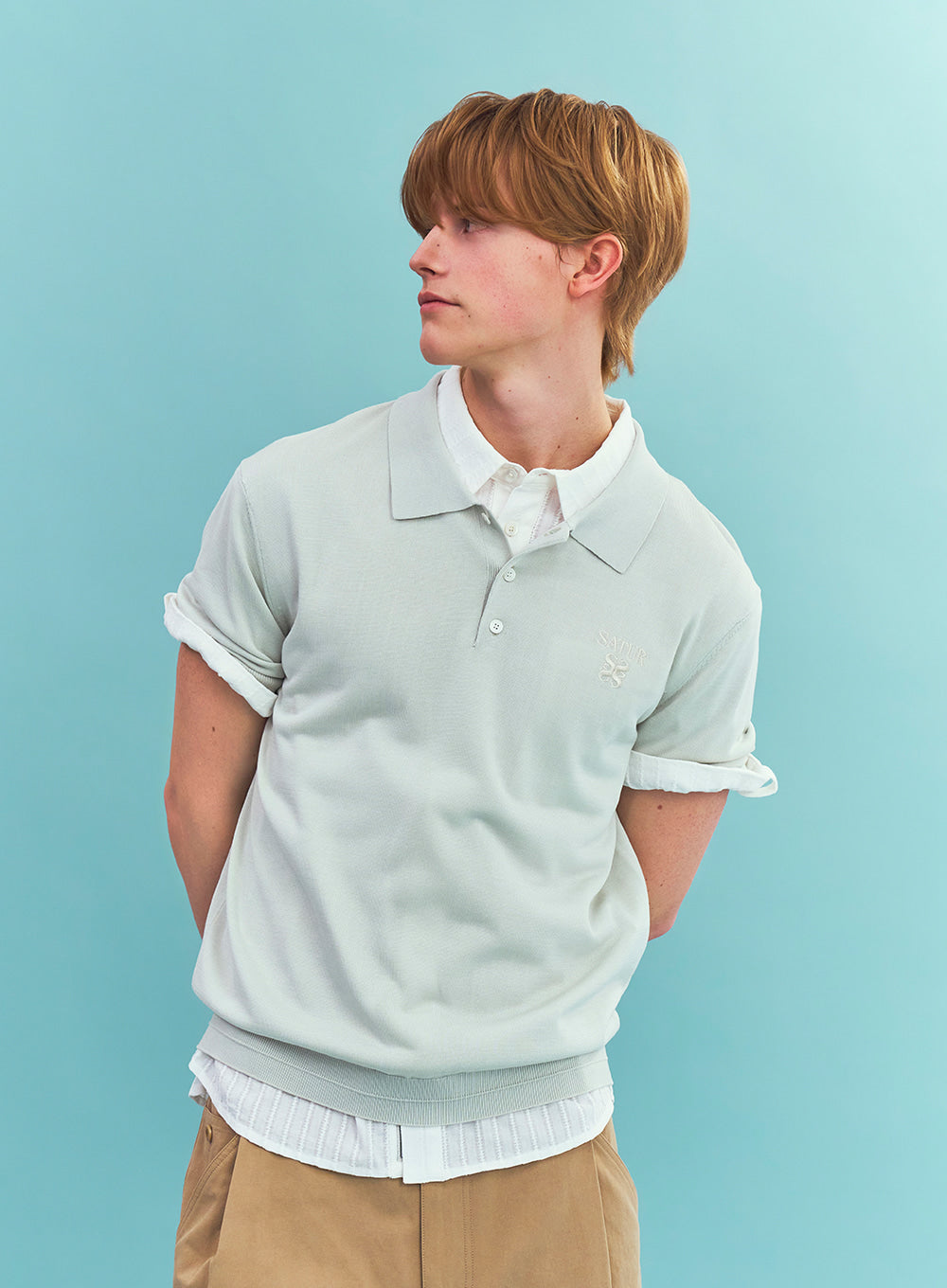 Satur Classic Collar Half Knit - Mint