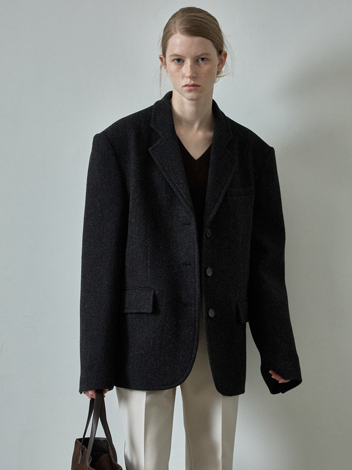 Facade Pattern Herringbone Tailored Jacket multi navy