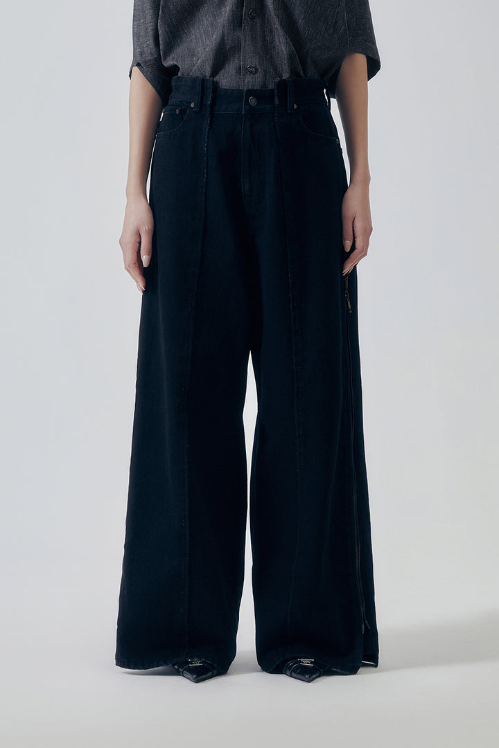 Treemingbird Utility Zipper Denim Pants Black
