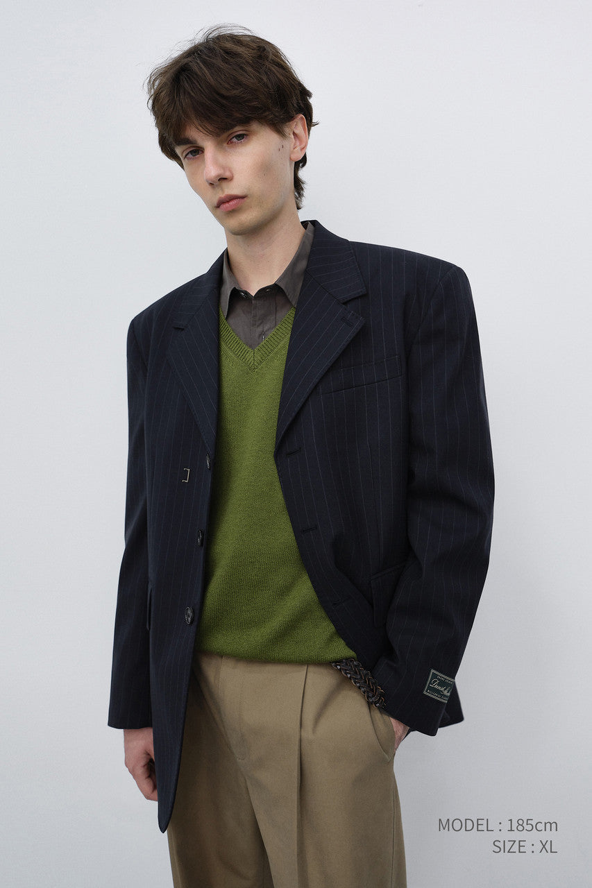 Dunst Unisex Refined Masculine Wool Blazer Navy Stripe