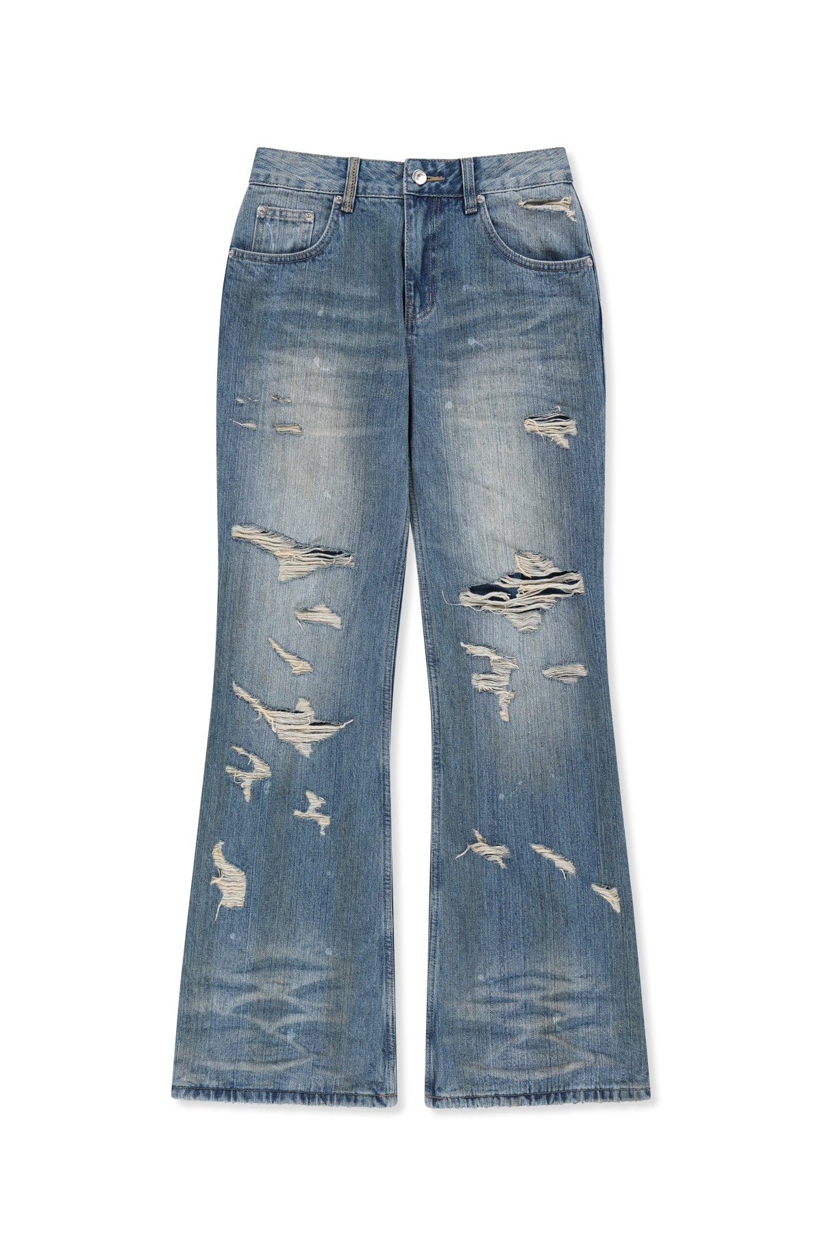 Matinkim Slub Damage Bootcut Denim Pants IN Blue