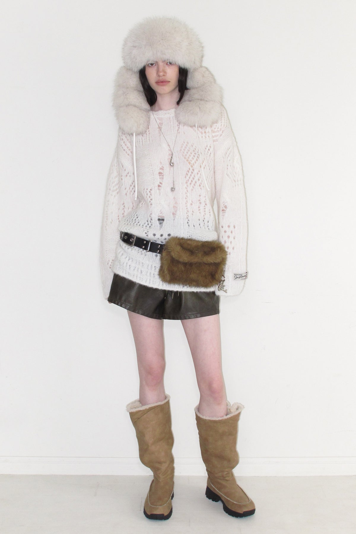 Instantfunk Washed Faux Leather Shorts - Brown